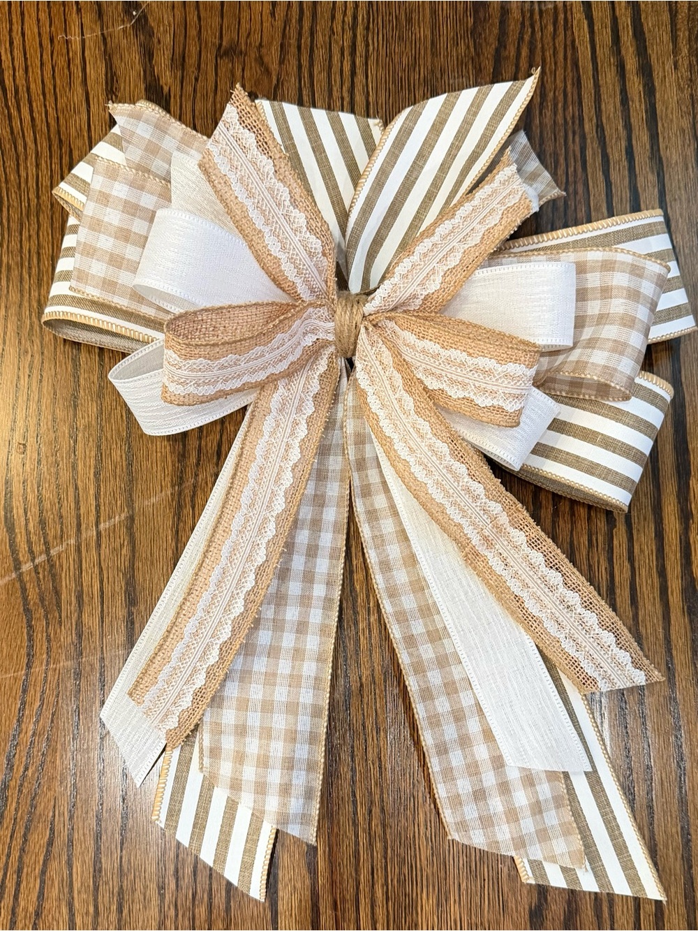 Neutral Beige & White Holiday Decorative Bow -